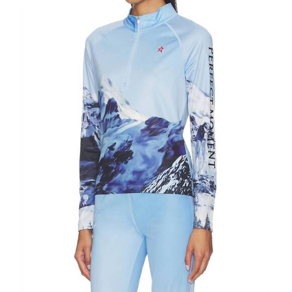 NEW PERFECT MOMENT quarter zip base layer top in ski lift blue - Picture 2 of 3